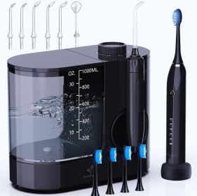 Water Flosser & Ultrasonic Toothbrush Combo - Extra Capacity Electric Water Toothbrush ,7 Jet Tips & 4 Brush Heads, 1000ML Detachable Water Tank